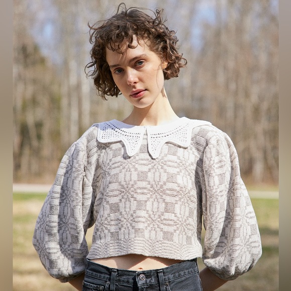 Knotty Ones Soft Beige Linen and Merino Wool Crop Top Sweater